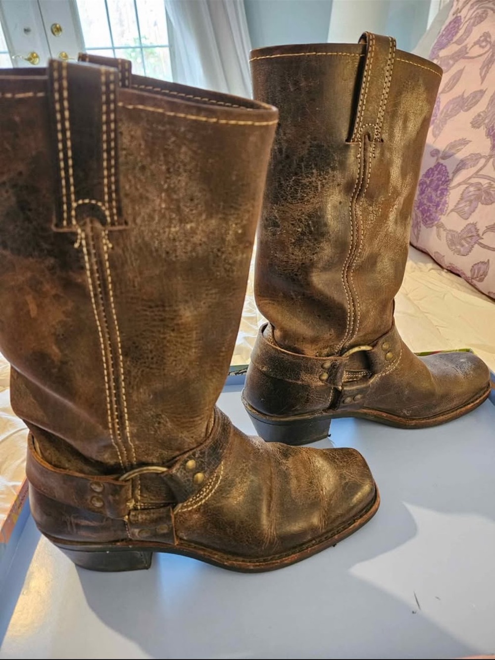 Women’s Grey Distressed Genuine Leather Frye Harness Boot